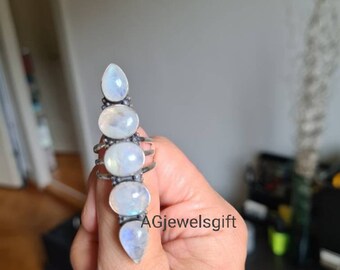 Moonstone Ring, Women Ring, 925 Silver Ring, Handmade Ring, Natural Moonstone, Gemstone Ring, June Birthstone, Moonstone Jewelry, Five Stone