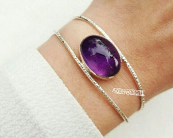 Purple Amethyst Bracelet, Cuff Bracelet, 925 Silver Bracelet, Gemstone Bracelet, Healing Bracelet, Women Bracelet, Statement Bracelet