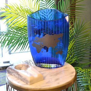 Weltkarte Glas Objekt- Blau Silber/Schwarz Gold Vase, Blumentopf - Büro Dekoration, Home Decor, Nische Schreibtisch & Tisch Dekor - Büro Geschenk,