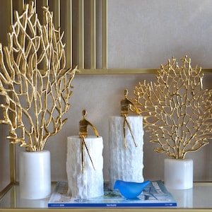Gold Coral Natural Marble Object Set, Home & Office Decor Accessory, Housewarming, Niche Shelf Decoration, Marin Concept, Decor, Centerpiece