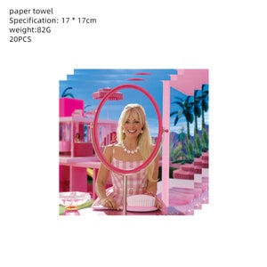 Accessoires de fête Barbie Anniversaire Décorations de fête à la maison Vaisselle jetable Assiettes en papier Pailles Serviettes de table Tasses Vaisselle Napkins 20PCS