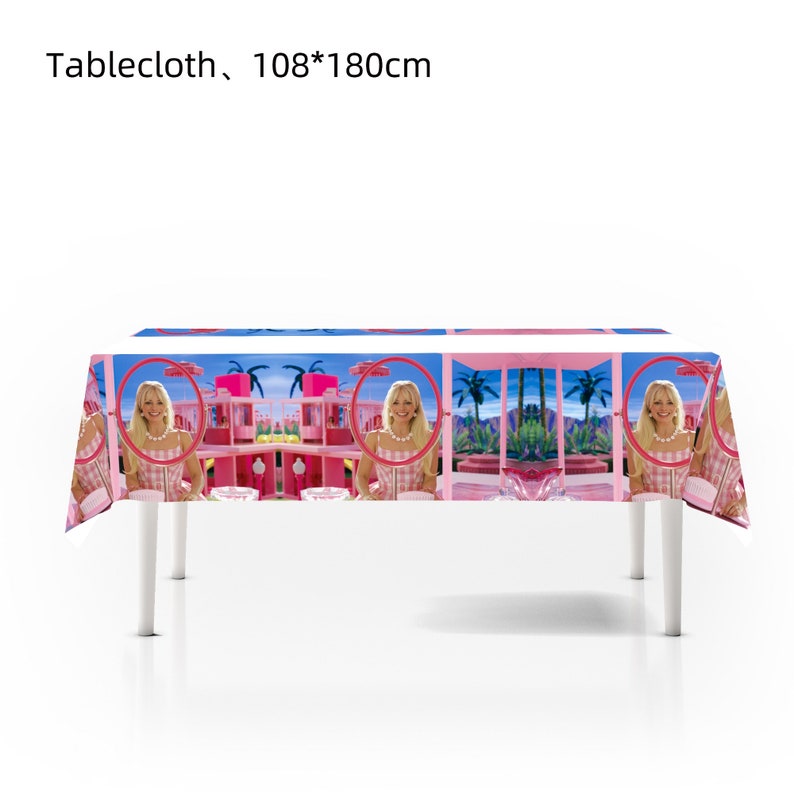 Accessoires de fête Barbie Anniversaire Décorations de fête à la maison Vaisselle jetable Assiettes en papier Pailles Serviettes de table Tasses Vaisselle TableCloth 1PC