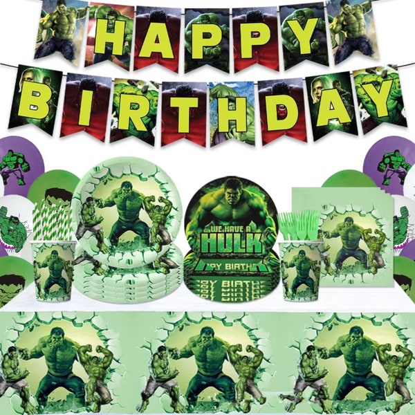 Superhéroe Avengers Hulk Party Vajilla Suministros Niños Cumpleaños Vajilla desechable Tazas Plato Mantel Globo Banner Decoración