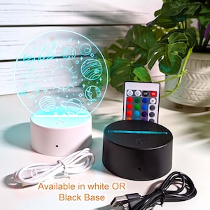 LED Lamp Base Sign, Planets engraved Acrylic, Night LED Light Lamp, Christmas Gift, Remote Control, Battery-operated or USB, Holidays Gift
