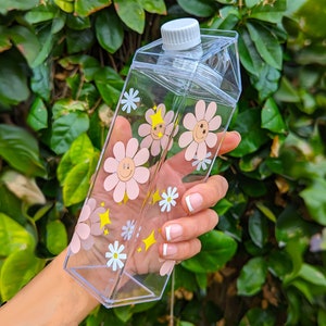 Water Bottle Flowers Smiles, Milk Carton Design, Decorated Water Bottle, Gift for Her, Easter's Gift, Gift for Kids, Teenager, Grandkids