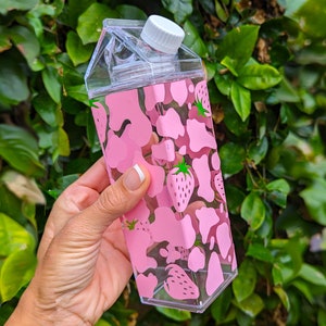 Water Bottle Strawberry, Milk Carton Design, Decorated Water Bottle, Gift for Her, Easter's  Gift | Gift for Kids | Teenager | Grandkids
