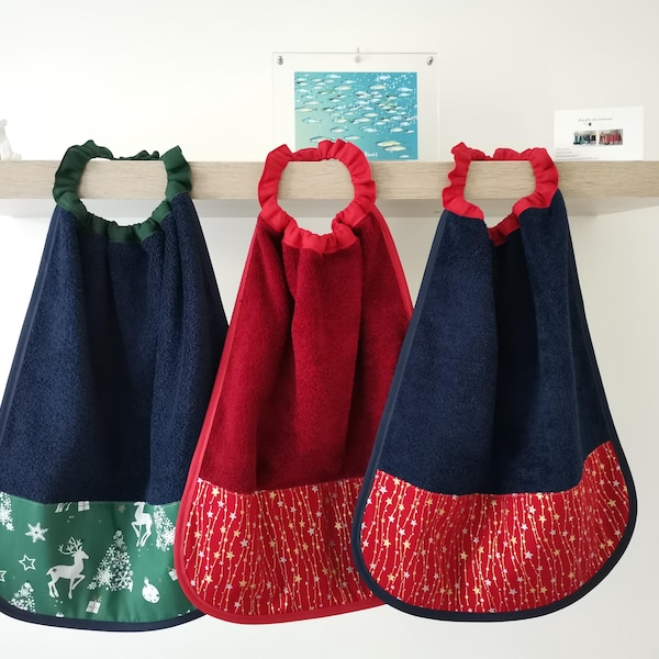 Elasticated nursery towel / Nursery bib / Canteen towel / Starry Christmas theme