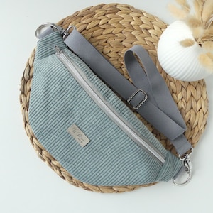 Cord belly bag women, blue-grey, belt bag cord women, hip bag cord, hip bag women cord, sling bag women, crossbody shoulder bag