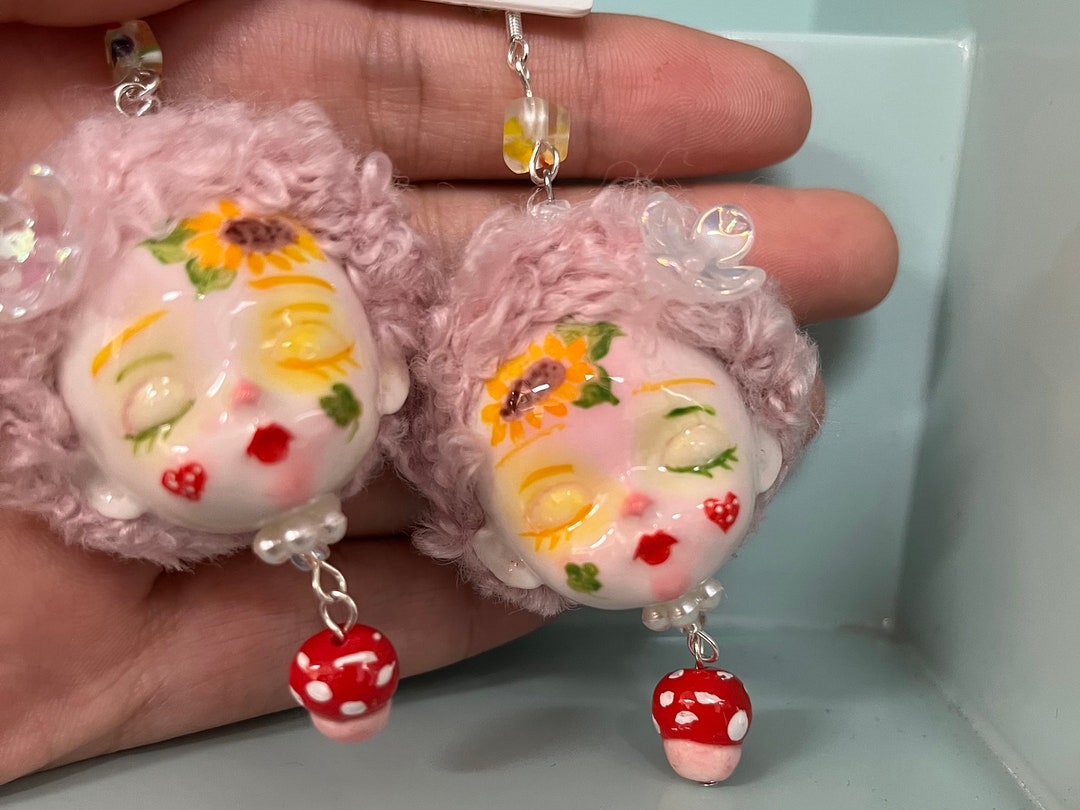 Handmade Doll Head Earrings Sunflower Doll Face Earrings Etsy