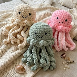 Patrón de medusa a crochet en PDF, peluche de animal marino amigurumi, juguete de pulpo adorable, patrón de crochet fácil para principiantes, regalo hecho a mano