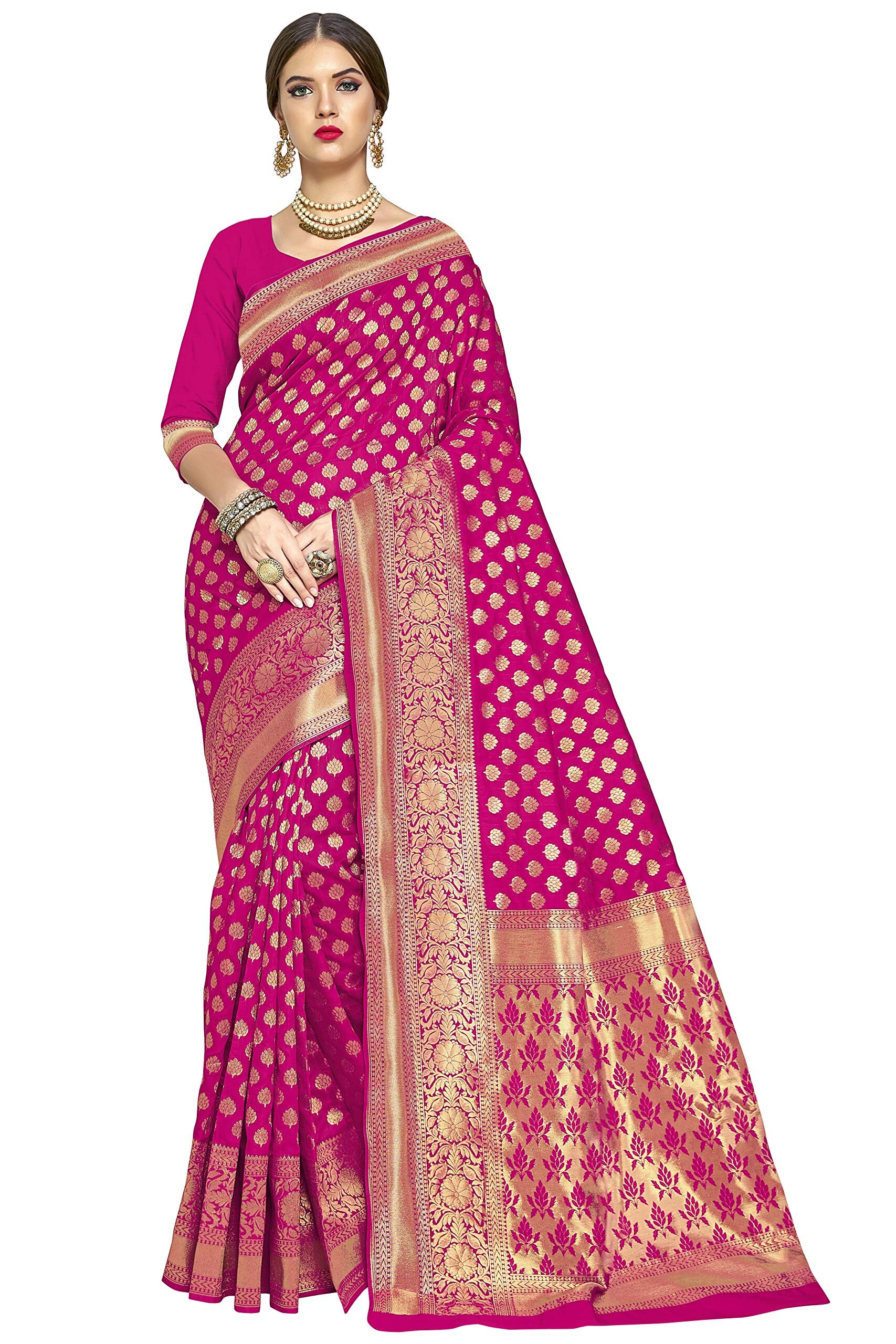 Women's Kanchipuram Art Silk Saree With Blouse Piece Color-pink