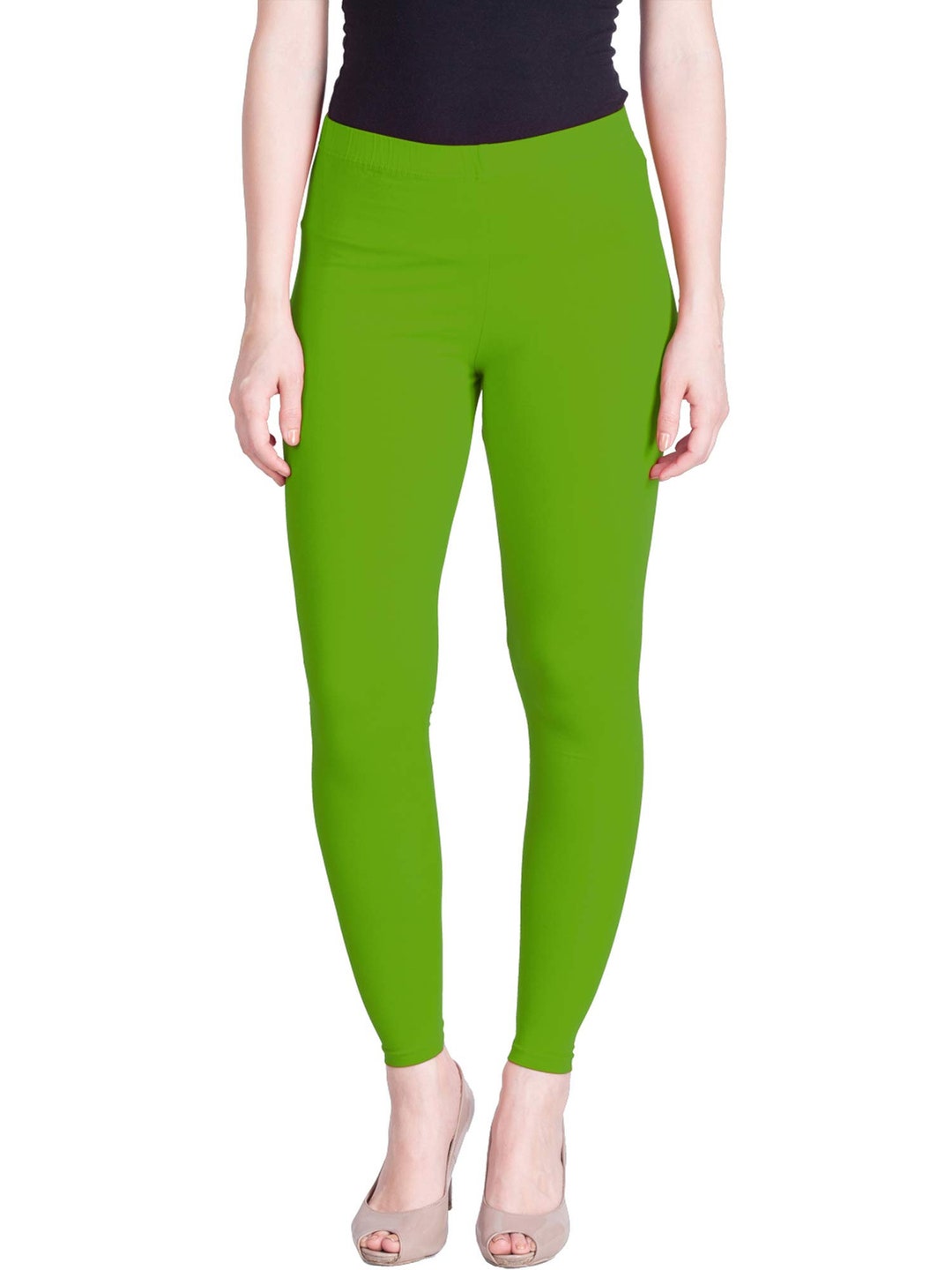 Women Ankle Length Leggings Colors Lime Green Free Size Free