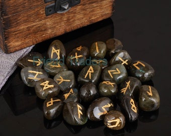 Cristal de guérison Labradorite RuneElder Futhark 25 pièces avec pochette Livraison gratuite