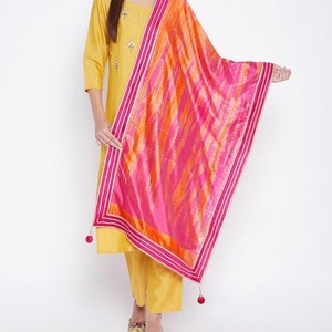Women's Magenta & Yellow Dyed Tie and Dye Dupatta/Chunni With Gotta Patti Free Shipping