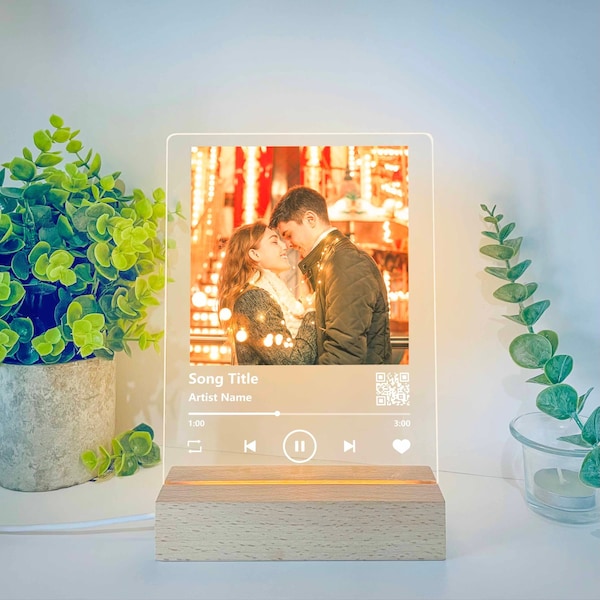 Custom LED music and song plaque, USB powered personalized picture frames photo gifts, Long distance relationship couple gift for boyfriend