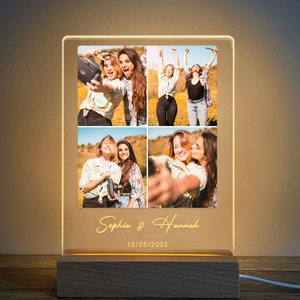 Best friend birthday gift for her, Best friend picture frame, Work bestie gift, Custom photo collage LED light, Photo collage gift,  COL04