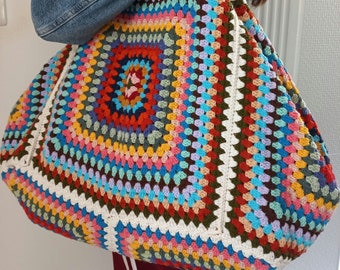 Large crochet weekend bag - Crochet granny square bag Colorful beach bag Weekender bag Bag gift for mom Mother's day gift