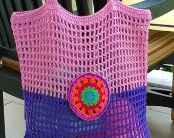 Crochet Beach Tote Bag: Colorful Acrylic Net Shopper