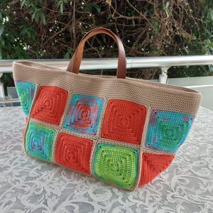 Crochet weekender bag - Crochet granny square bag-Colorful beach bag-Weekender bag -Bag gift for mom Mother&#39;s day gift -Tote bag