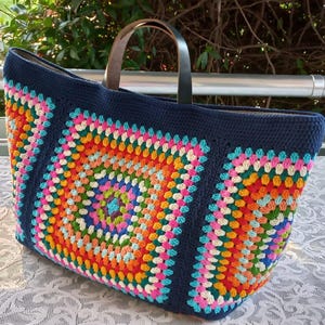 Handmade Weekender Bag -Colorful Vintage Weekend Crochet Tote Bag with Colorful Granny Stitch Design-Huge Crochet Duffle bag