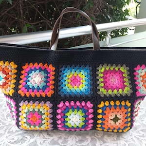 Handmade granny square bag - Weekend bag-Colorful beach bag -Weekender bag -Bag gift for mom- Mother&#39;s day gift