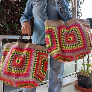 Colorful crochet weekend bag - Crochet granny square bag -Colorful beach bag -Weekender bag -Bag gift for mom- Mother&#39;s day gift-tote bag
