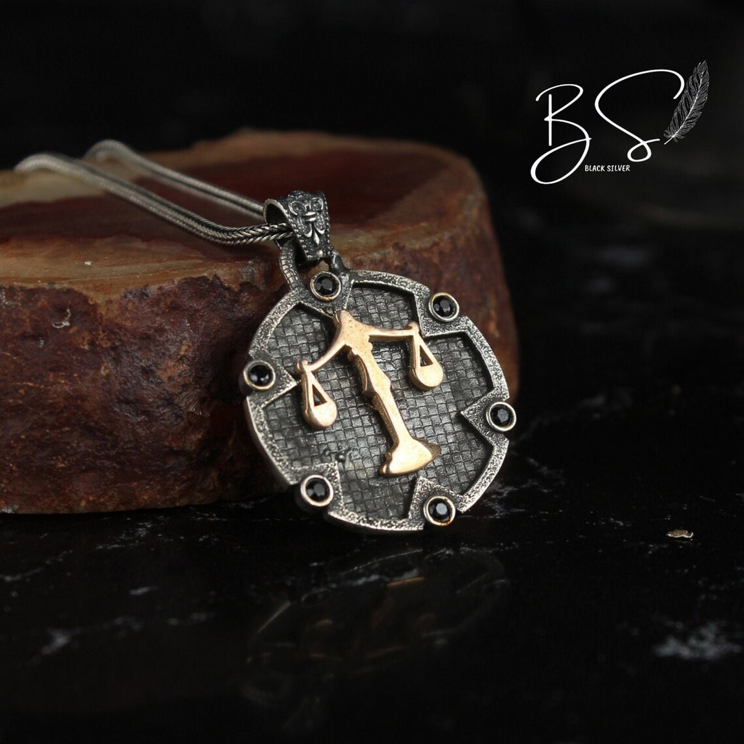 Sterling Silver Men Necklace, Scales of Justice Necklace, Oxidized Men Jewelry, Mans Silver