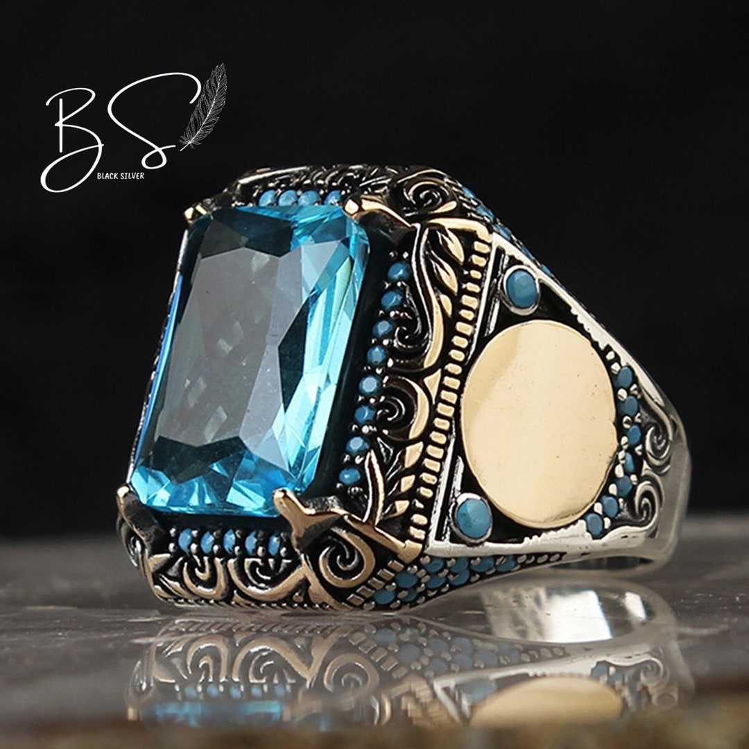 Aquamarine Ring, Handmade Ring, Halloween Gift, Mens Ring, Vintage Ring ...