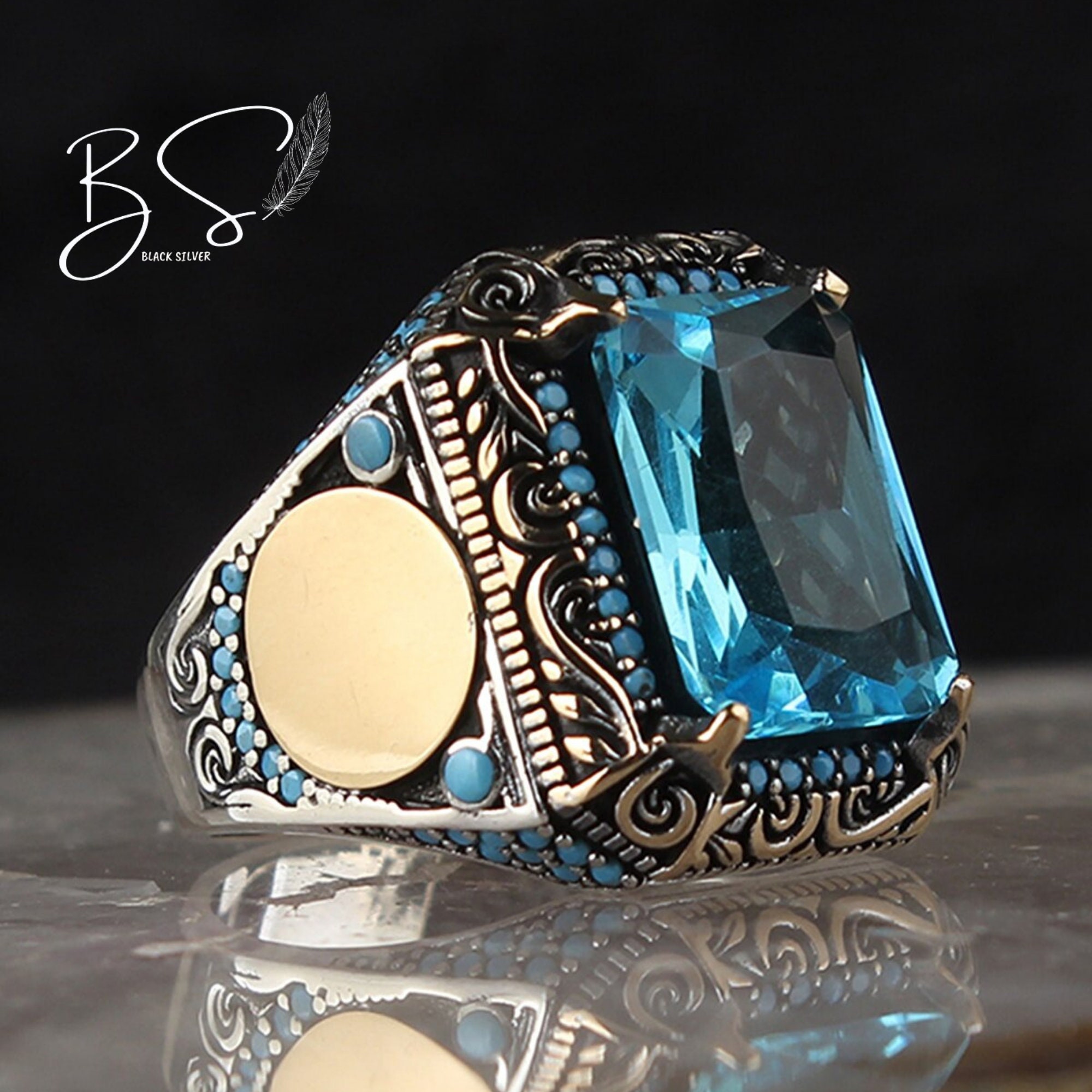 Aquamarine Ring Handmade Ring Halloween Gift Mens Ring - Etsy