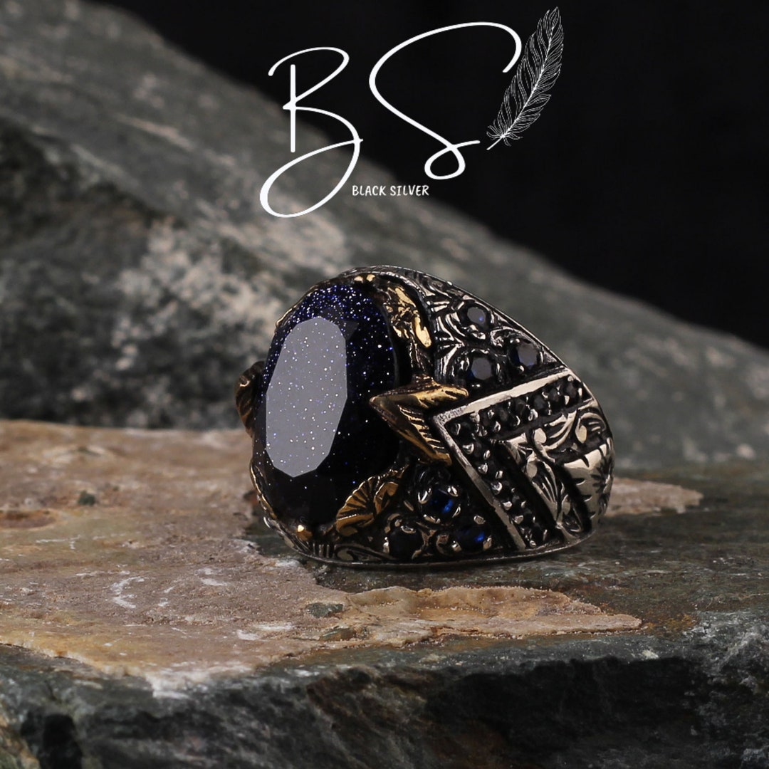 925K Silver Lapis Lazuli Men Ring, Silver Ring with Stone, Solid Silver Mens Accessory,  Handmade Mens Ring, Vintage Lapis Lazuli Ring