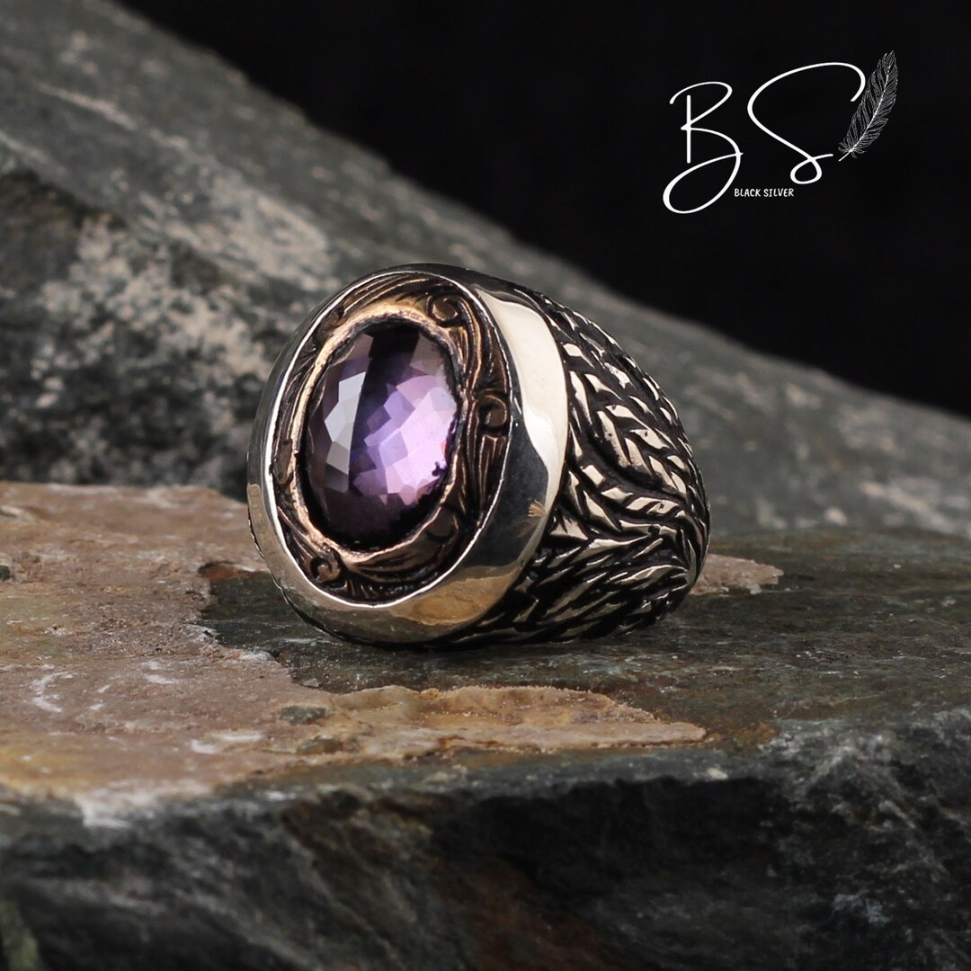 Men Amethyst Ring, Handmade Men Ring, Gemstone Ring, Sterling Silver