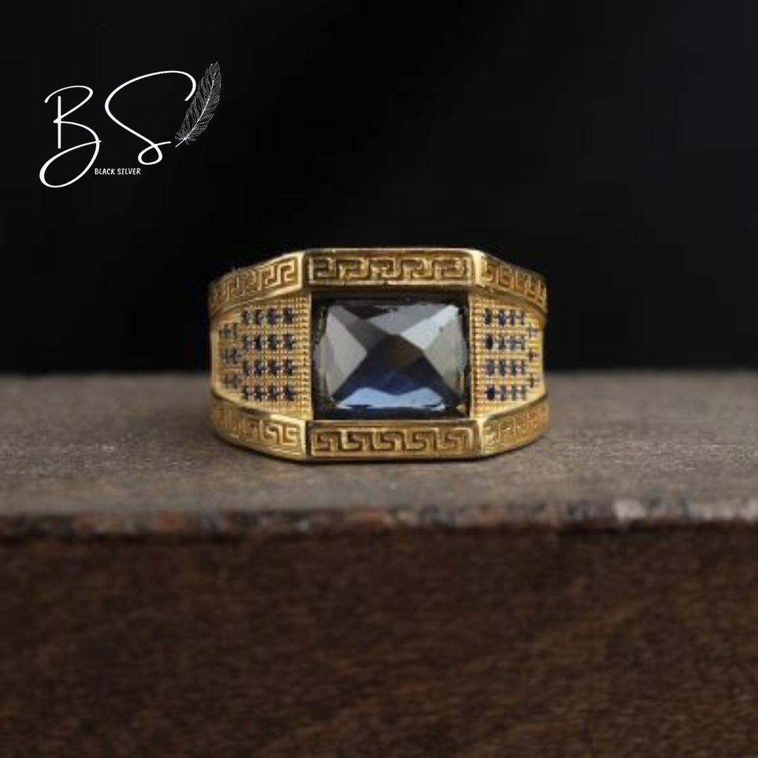 14K Gold Men Ring Men Statement Ring Vintage Men Ring With Etsy