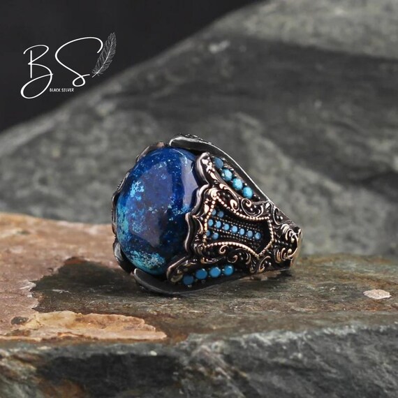 Azurite Men Ring Handmade Men Ring Sterling Silver Ring Unique