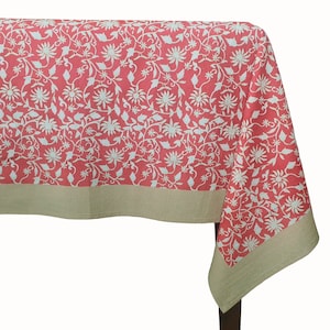 Block Print Tablecloth Hand Block printed Warm red floral motif Organic cotton Multi sizes 4 6 8 seater Handcrafted Mother&#39;s Day Gift