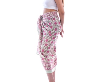 Sarong beach Coverup Hand block print Soft Pure cotton voile sarong for women Beach Wrap Floral poppy Pareo Sarong Skirt Sarong beach wear