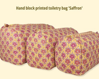 Bolsa de maquillaje: estampado en bloque, algodón suave, bolsa de cosméticos, bolsa de aseo para mujer, bolsa de lavado acolchada para mujer, impermeable, regalo artesanal