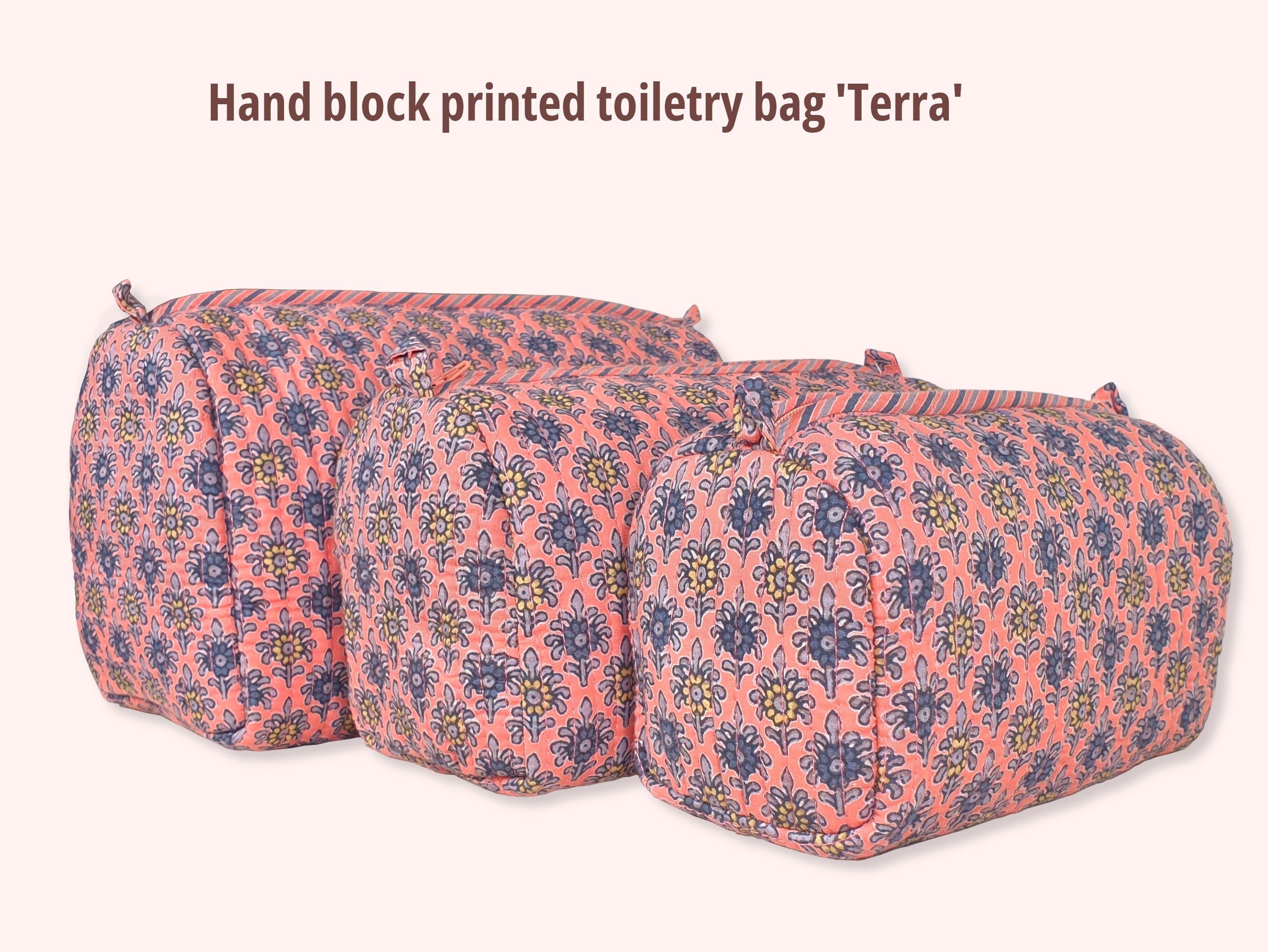 Pink Wash Bags Hand Block Printed on Organic Cotton