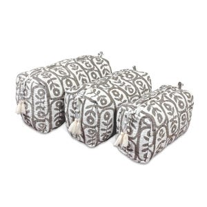 Toiletry Bag Set: Hand Block Print, Cosmetic Bag, Makeup Bag, Wash Bag for Women, Travel Pouch, Waterproof Brown Flowericon