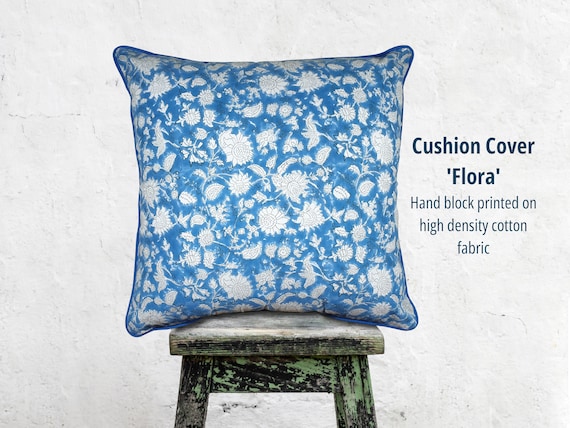 Captivating Deep Turquoise Blue White Floral Cushion Cover, 50 X