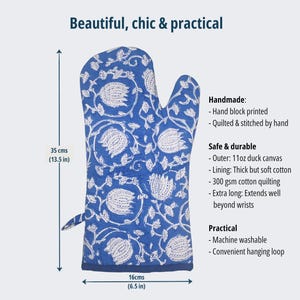 Oven Gloves: Block Print, Fun & Bright, Thick cotton wadding, Oven Mitts, Set of 2 Mitts, Matching tea towels and apron, Set of 2 Mitts image 2