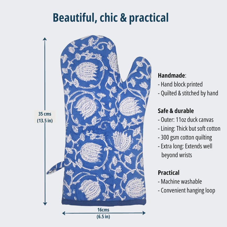 Oven Gloves: Block Print, Fun & Bright, Thick cotton wadding, Oven Mitts, Set of 2 Mitts, Matching tea towels and apron, Set of 2 Mitts image 2