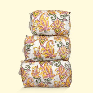 Toiletry Bag Set: Hand Block Print, Cosmetic Bag, Makeup Bag, Wash Bag for Women, Travel Pouch, Waterproof image 19