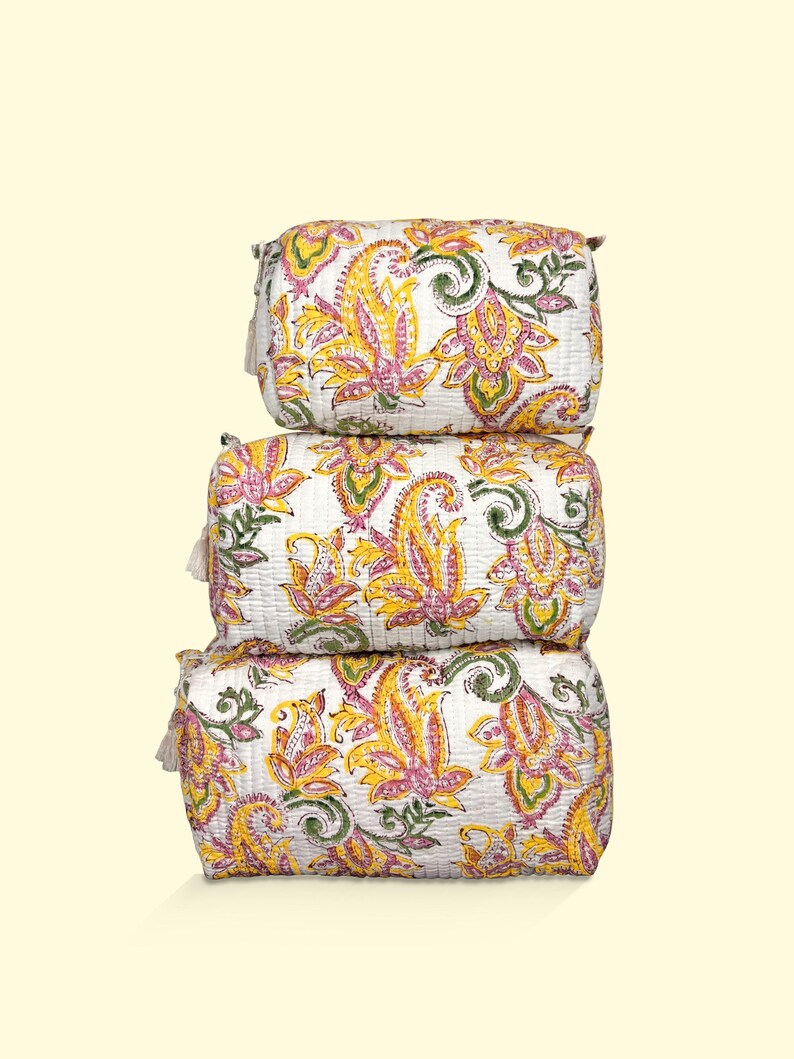 Toiletry Bag Set: Hand Block Print, Cosmetic Bag, Makeup Bag, Wash Bag for Women, Travel Pouch, Waterproof image 19