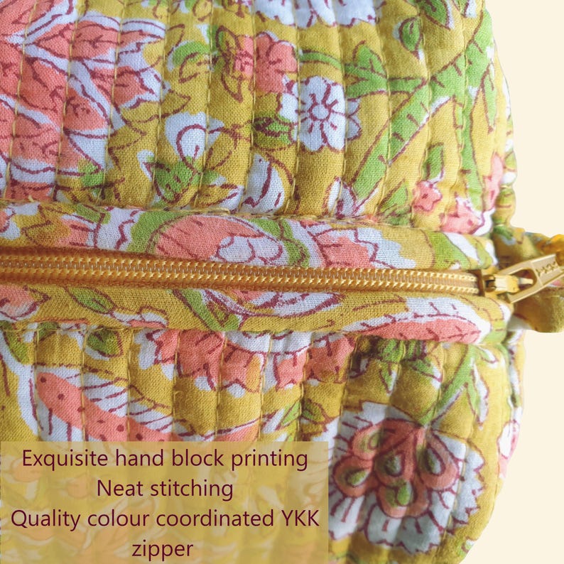 Toiletry Bag Set: Hand Block Print, Cosmetic Bag, Makeup Bag, Wash Bag for Women, Travel Pouch, Waterproof image 8
