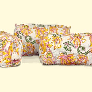 Toiletry Bag Set: Hand Block Print, Cosmetic Bag, Makeup Bag, Wash Bag for Women, Travel Pouch, Waterproof image 20