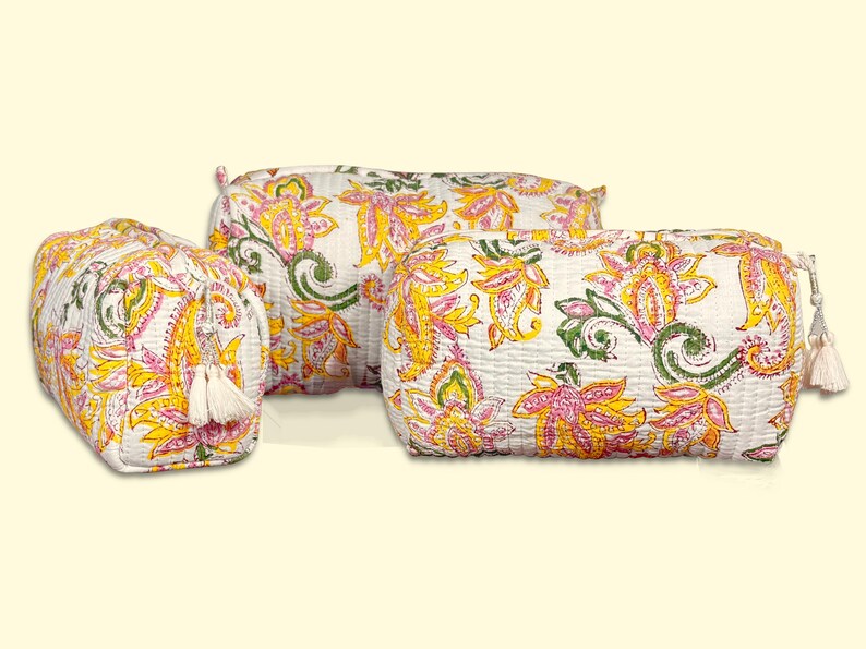 Toiletry Bag Set: Hand Block Print, Cosmetic Bag, Makeup Bag, Wash Bag for Women, Travel Pouch, Waterproof image 20
