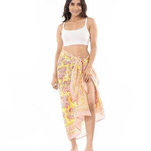 Pure cotton sarong, Hand block Print, Soft muslin, Peachy yellow, Pareo, Beach Cover up, Beach Wrap, Beach dress Yellow & Red Floral
