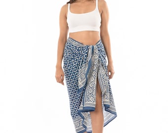 Indigo Blue Sarong Hand Block Print Beach Coverup Beach wrap Soft organic cotton Pareo Beach dress Beach outfit Beach Wear Gift for Her
