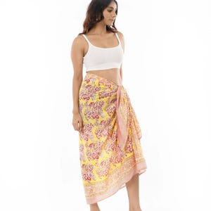 Pure cotton sarong, Hand block Print, Soft muslin, Peachy yellow, Pareo, Beach Cover up, Beach Wrap, Beach dress image 9