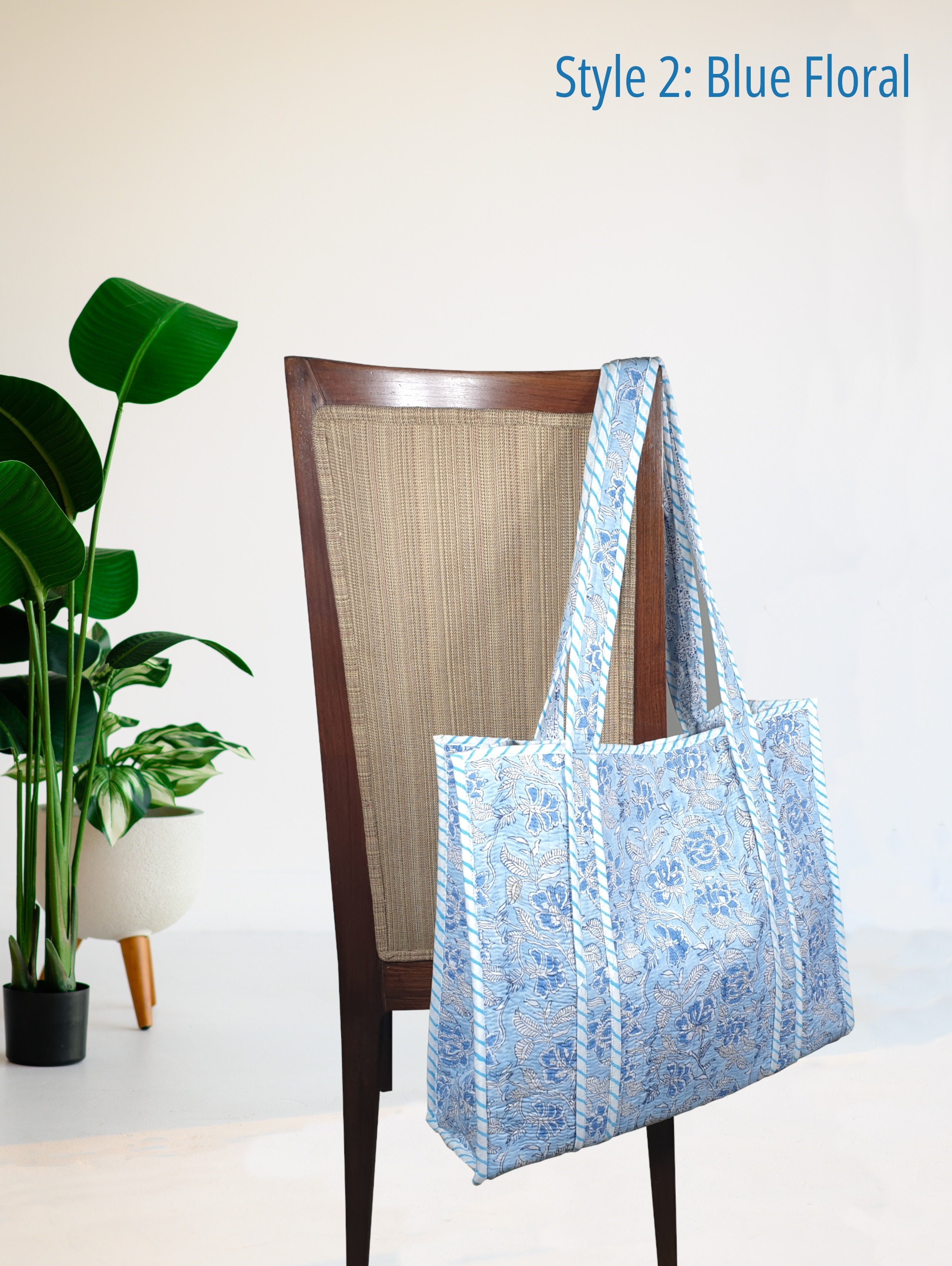 Quilted Tote Bag Green Floral Block Print Tote Bag Soft